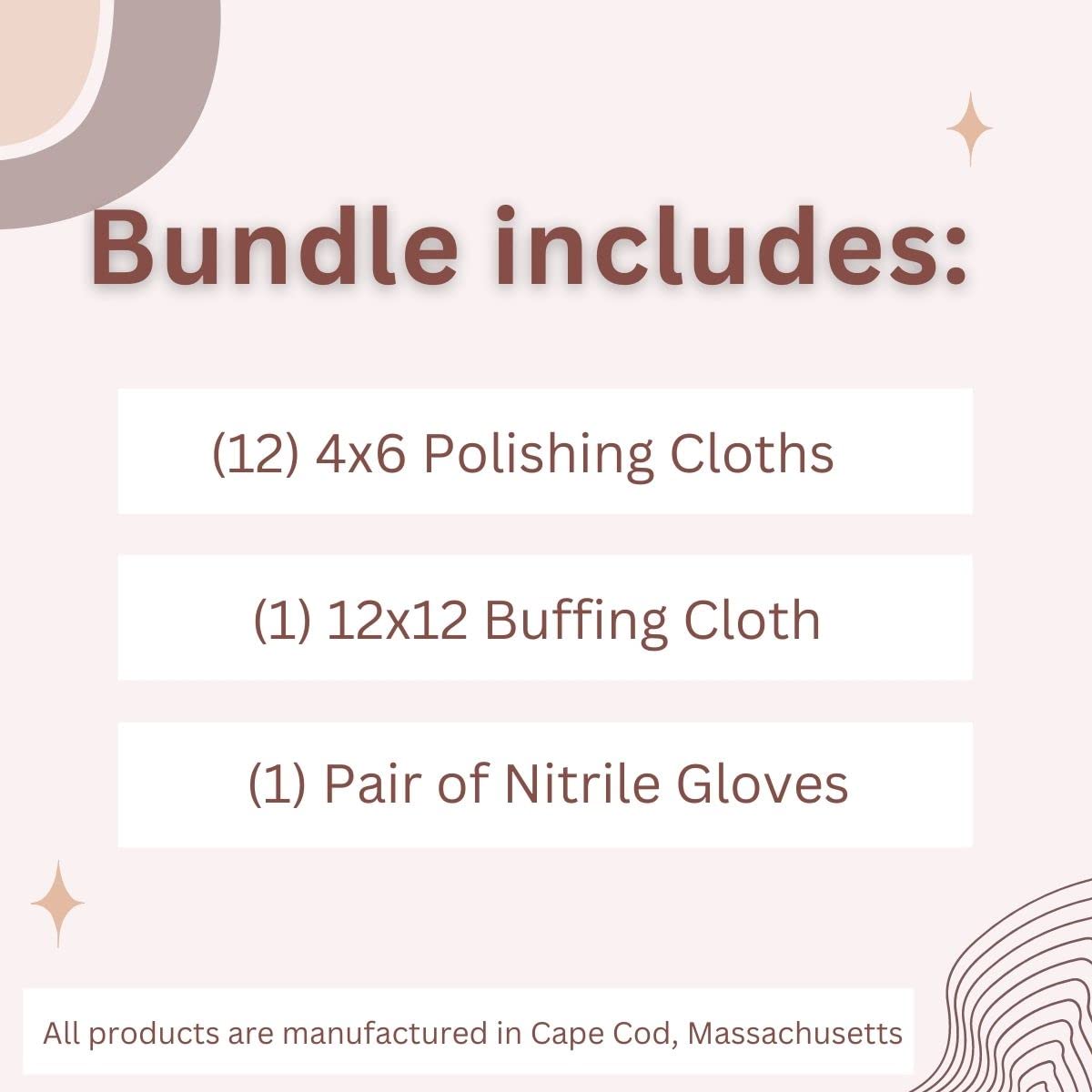 Cape Cod Economy Tin Metal Polish (6) 4 x 6, (1) 12 x 12 polishing Cloth Pair of Nitrile Gloves