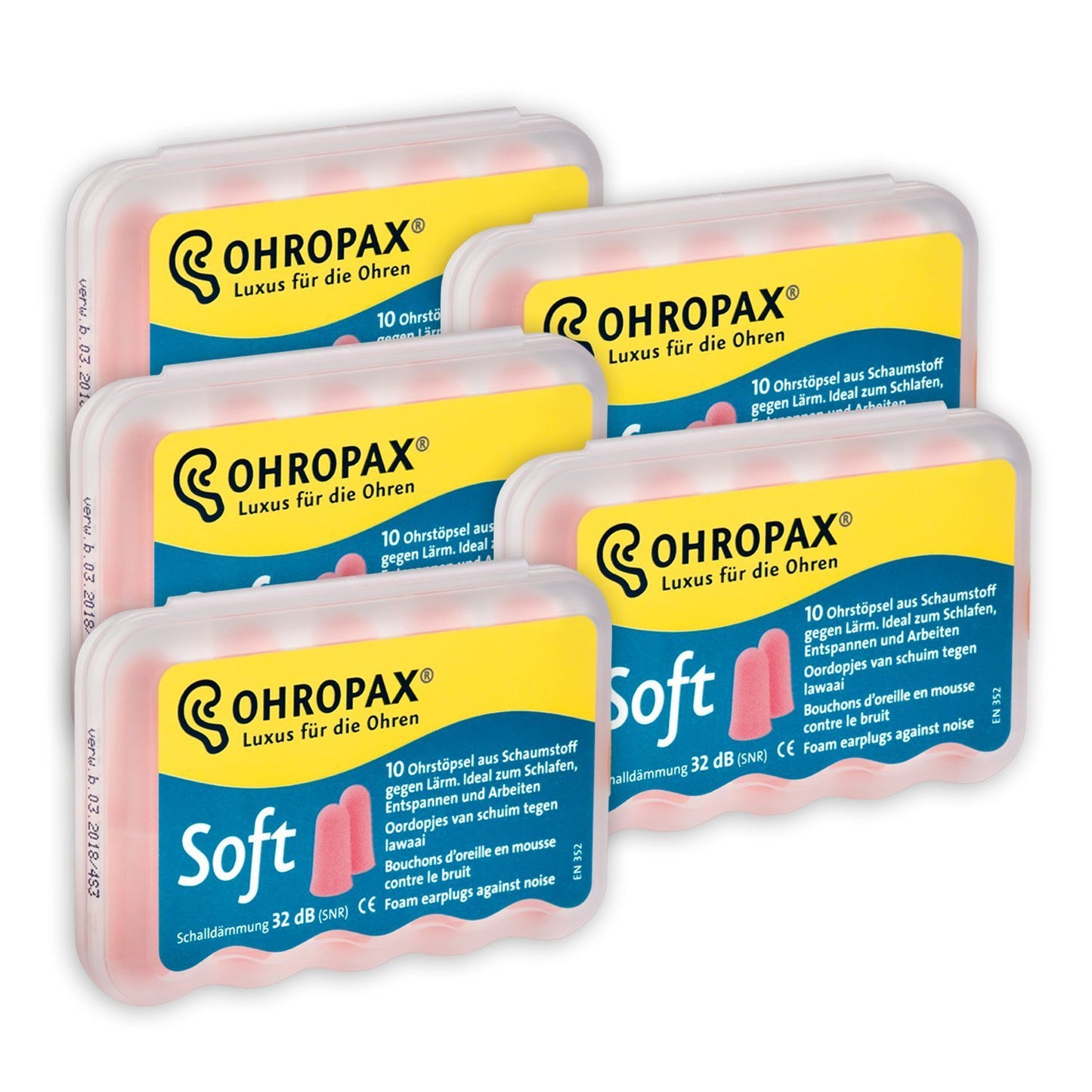 Ohropax Soft Foam Earplugs 5 x 10 Pair Packs