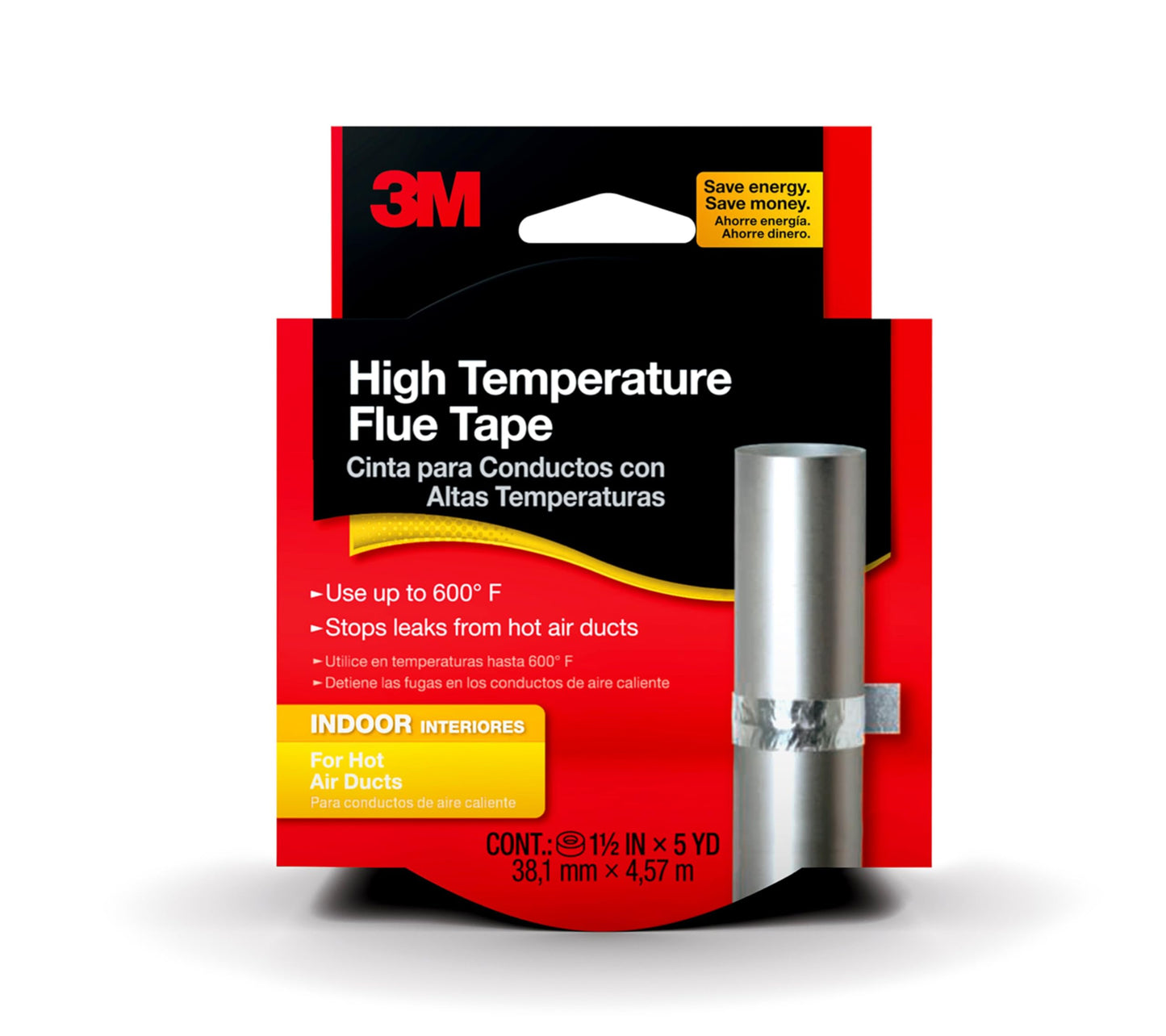 3M High Temperature Flue Tape, High Heat Sealing Tape up to 600 degrees, 1.5' in x 15" ft Silver