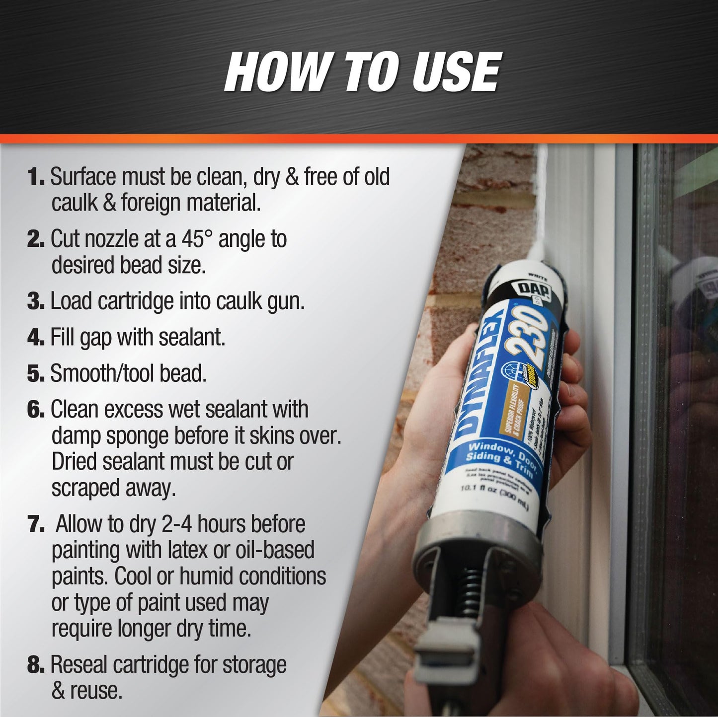 Dap 18275 DYNAFLEX 230, White 100% Waterproof Window, Door & Trim Sealant, 10.1 oz