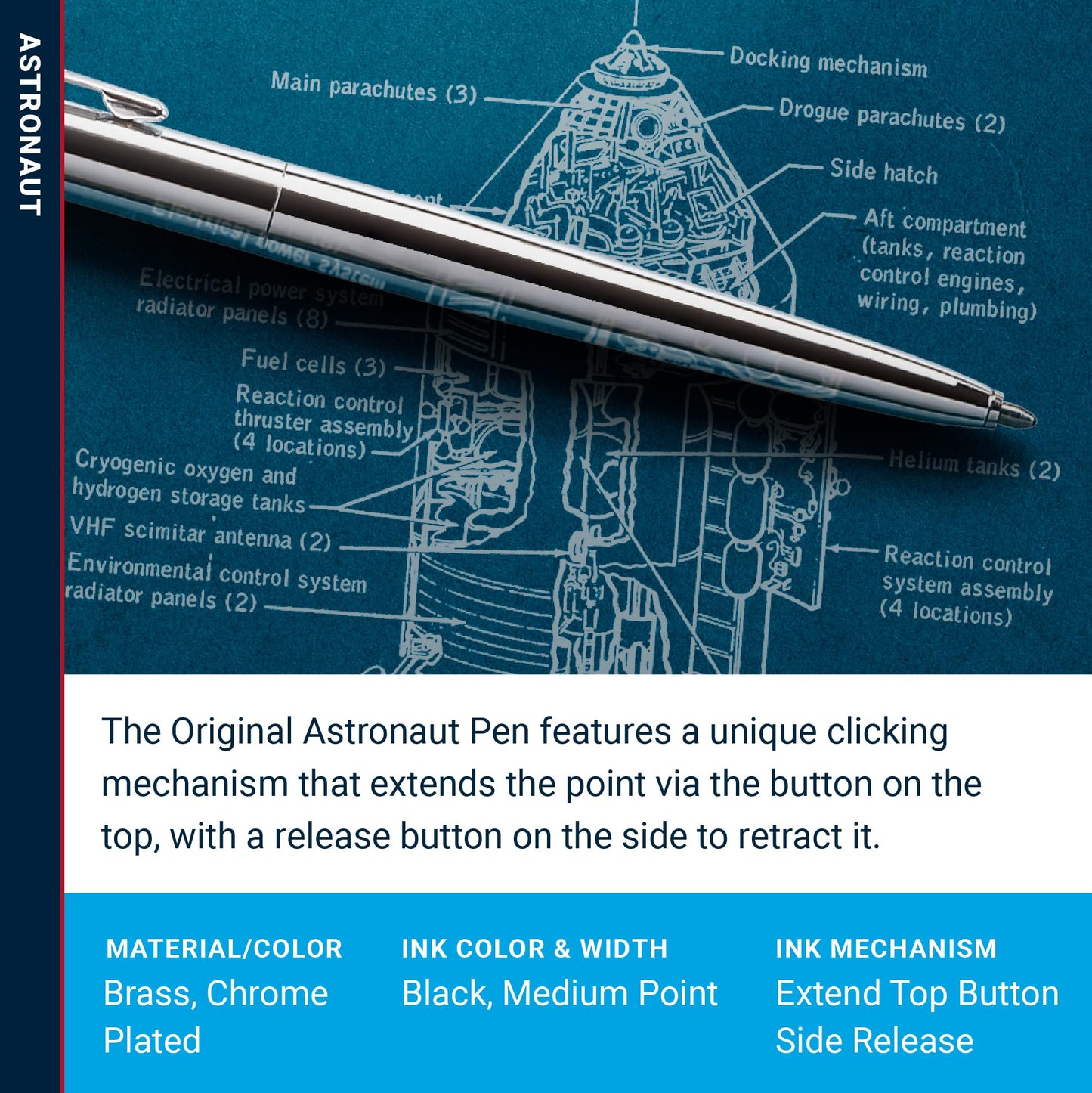 Fisher Space Original Astronaut Retractable Pen, Metallic