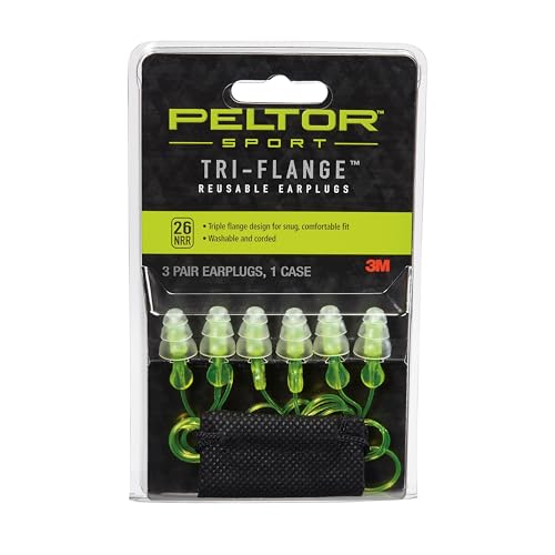 Peltor Sport Tri-Flange Corded Reusable Earplugs, 3-Pair per Pack