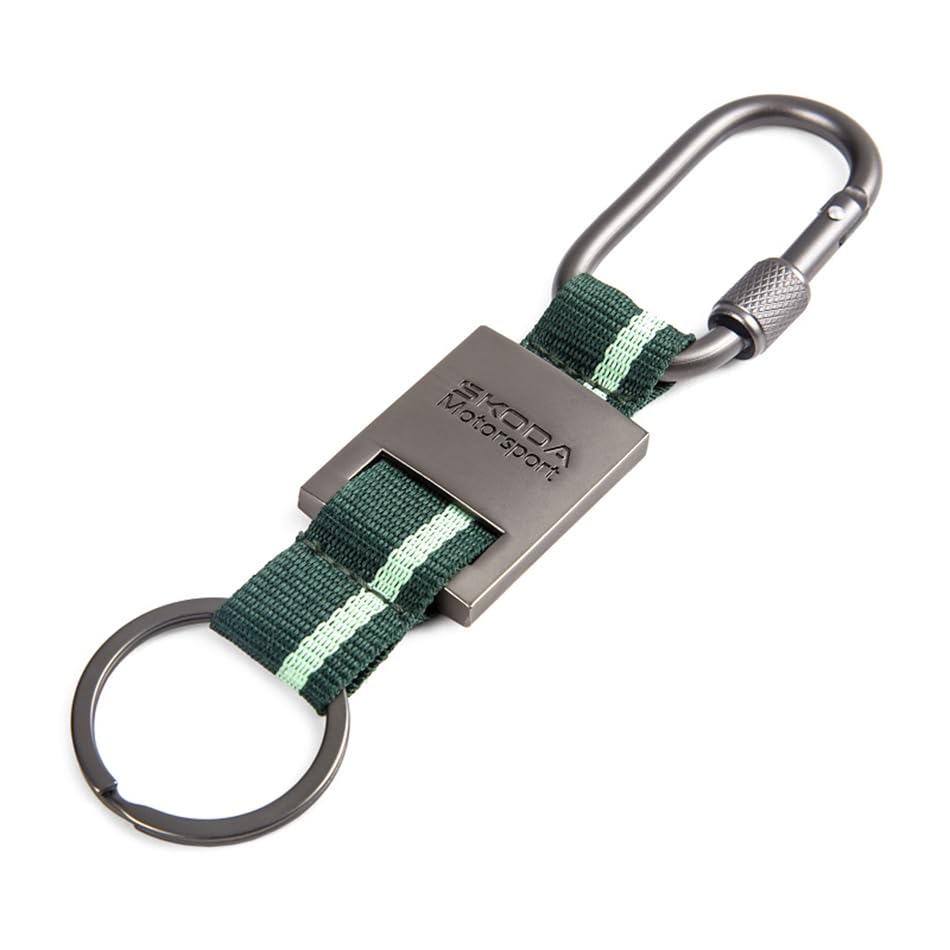 Skoda 000087010CJ Keyring Motorsport Carabiner Metal Pendant, Grey/Green, Green, standard size, Classic