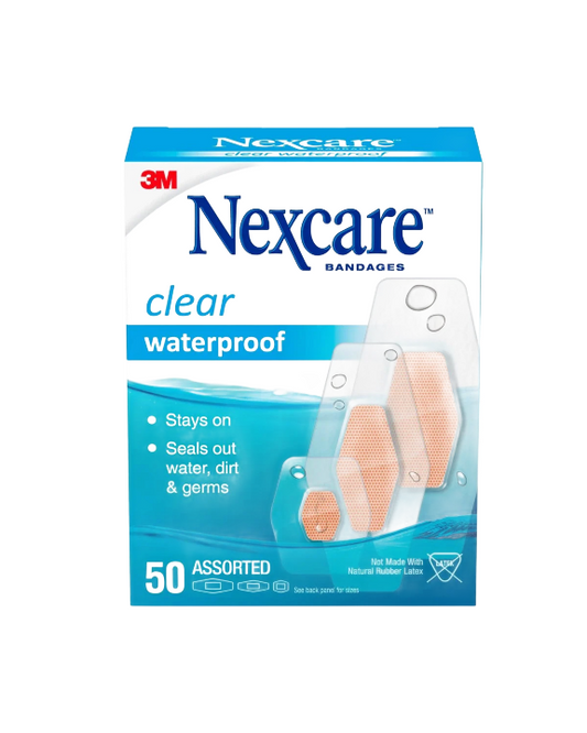 Nexcare Waterproof Clear Bandages Assorted Sizes, 50 Bandages